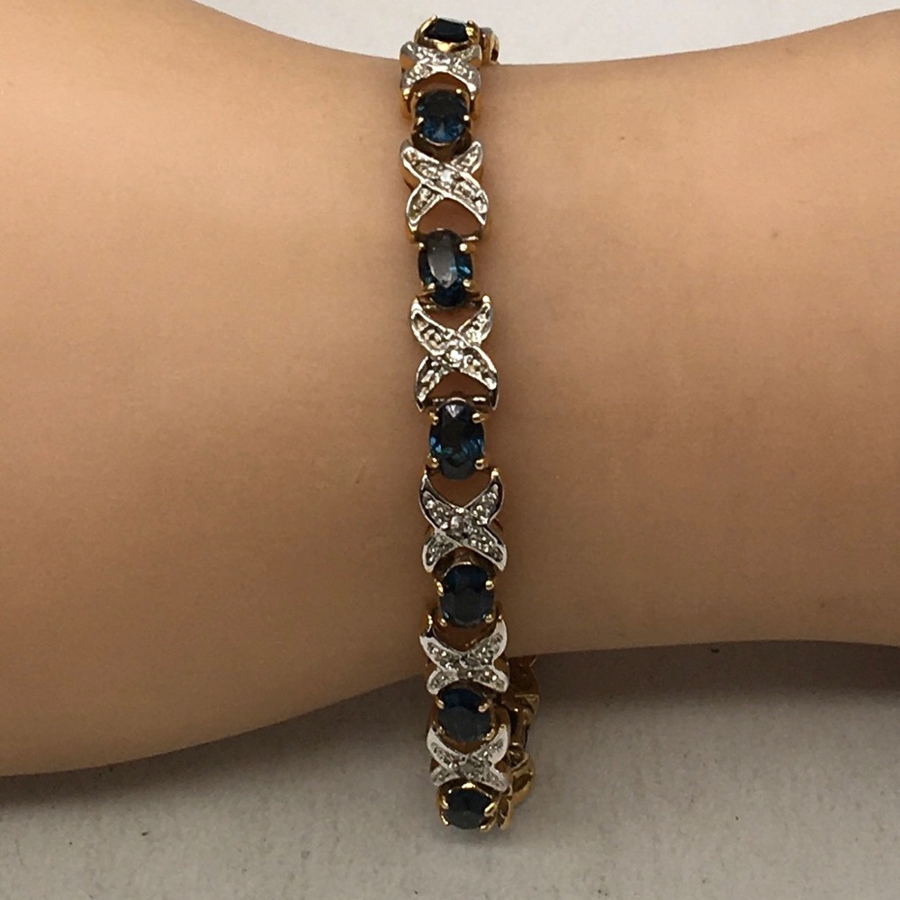 Vintage Gold Tone Blue Sapphire XO Tennis Bracelet